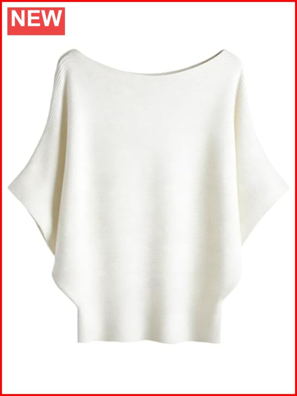 Batwing Short Sleeve Ribbed Knit Sweater Pullover Boat Neck Loose Fit